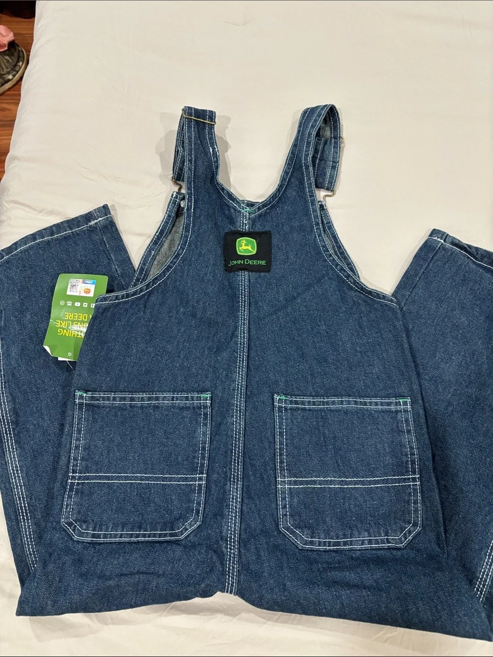 John Deere Dark Blue Denim Kids Overalls with Green Logo